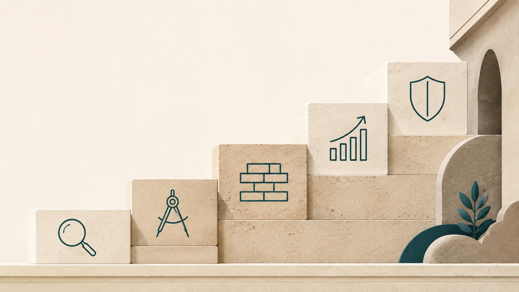 Five illustrated stages of Operational Stewardship: assess, architect, implement, optimize, and multiply.
